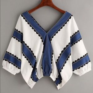 Balloon sleeve striped blouse